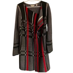 Cafe Marrahesh Black and Red Plaid Sweater Coat Sz S Cozy Cottagecore Soft Warm